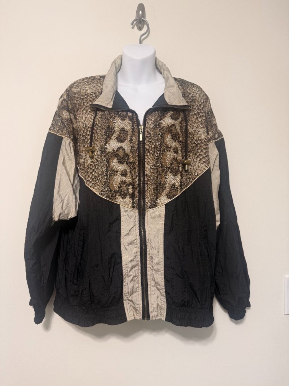 Vintage Active Frontier Snakeskin Colorblock Windbreaker Jacket XL 80s 90s - Picture 2 of 10